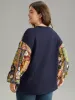 Boho Print Button Up Patchwork Lantern Sleeve Sweatshirt sold by Bloomchic