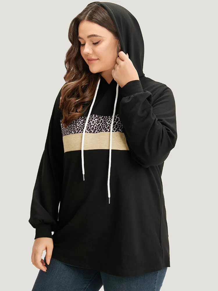 Leopard Patchwork Contrast Hooded Drawstring Sweatshirt sold by Bloomchic product image thumbnail 3