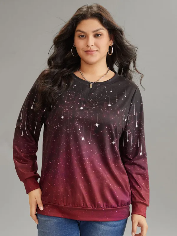 Ombre Star Print Round Neck Sweatshirt sold by Bloomchic