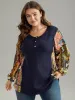 Boho Print Button Up Patchwork Lantern Sleeve Sweatshirt sold by Bloomchic