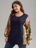 Boho Print Button Up Patchwork Lantern Sleeve Sweatshirt sold by Bloomchic