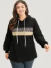 Leopard Patchwork Contrast Hooded Drawstring Sweatshirt sold by Bloomchic