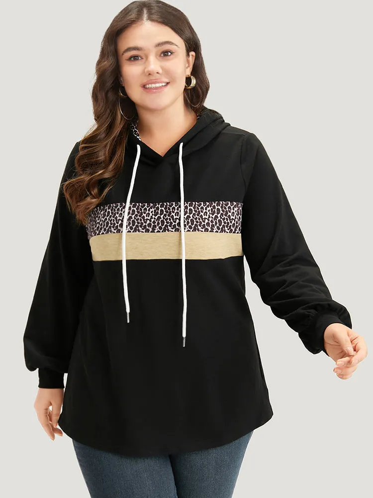 Leopard Patchwork Contrast Hooded Drawstring Sweatshirt sold by Bloomchic product image thumbnail 4