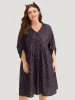 Halloween Cat Print Tab Sleeve Gathered Dress sold by Bloomchic