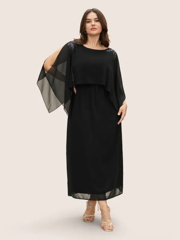 Boat Neck Rhinestone Detail Dolman Sleeve Maxi Dress sold by Bloomchic