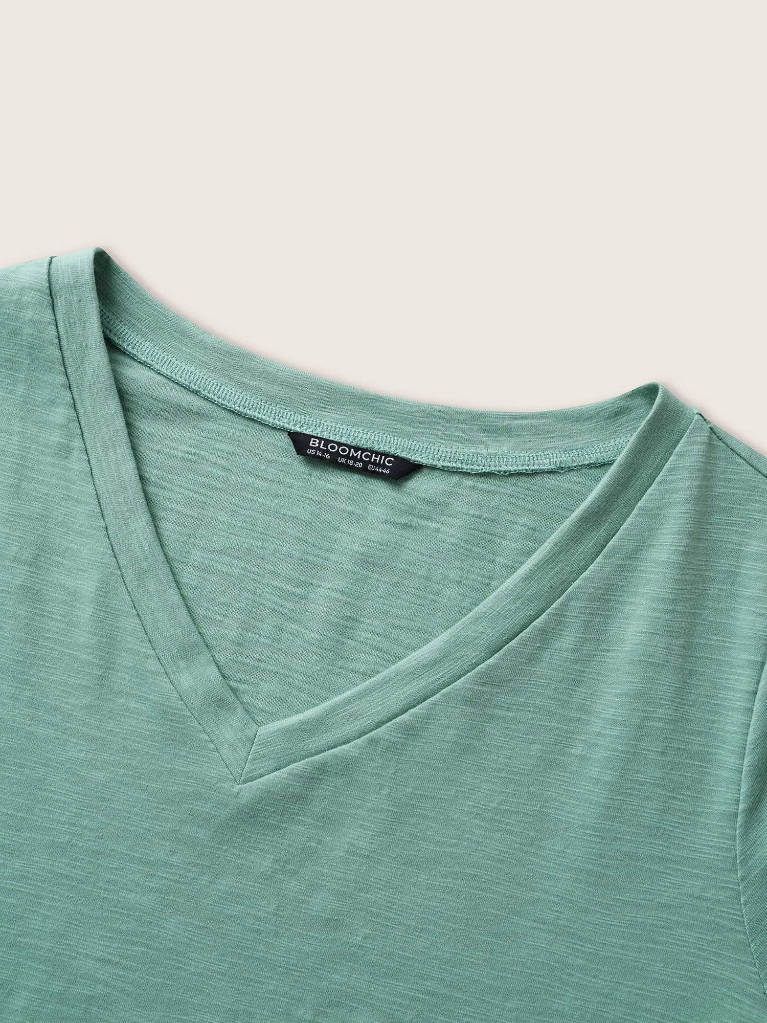 Solid Lantern Sleeve V Neck Shirred T-shirt sold by Bloomchic product image thumbnail 5