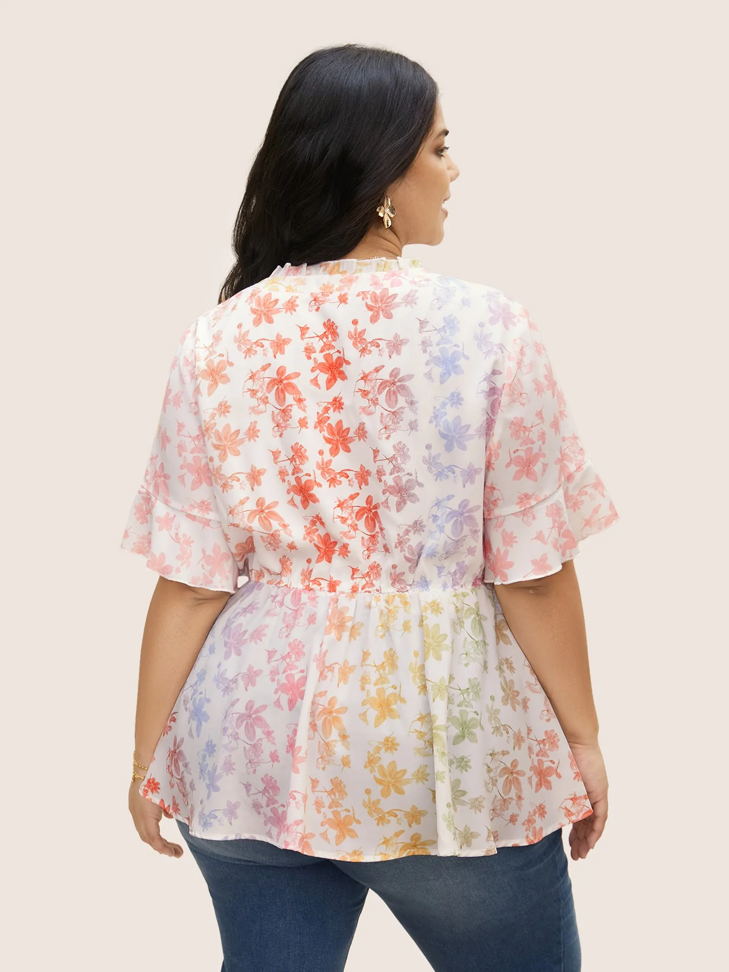 Ombre Floral Print Notched Collar Blouse sold by Bloomchic product image thumbnail 4