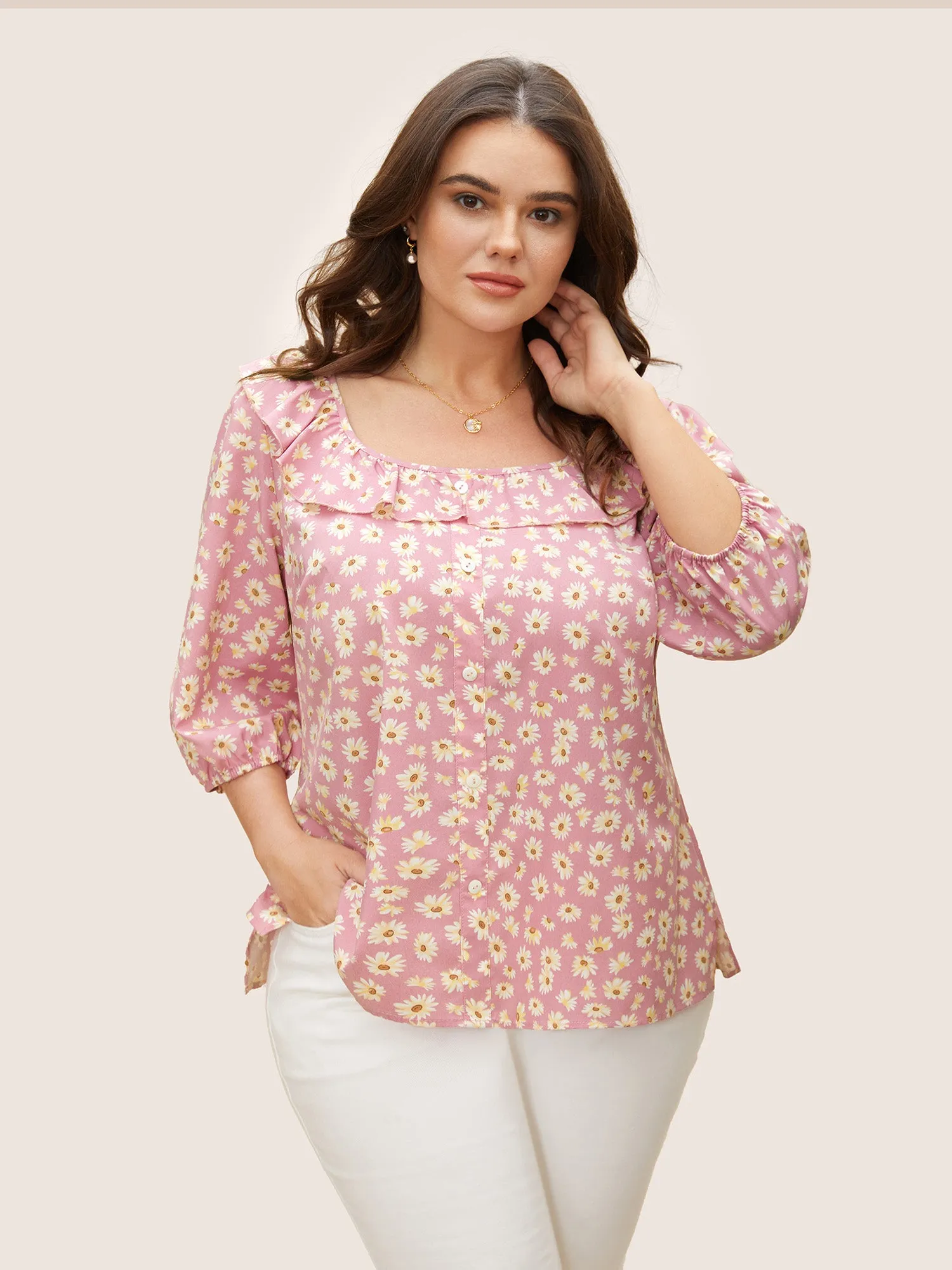 Daisy Patterned Ruffled Collar Blouse sold by Bloomchic