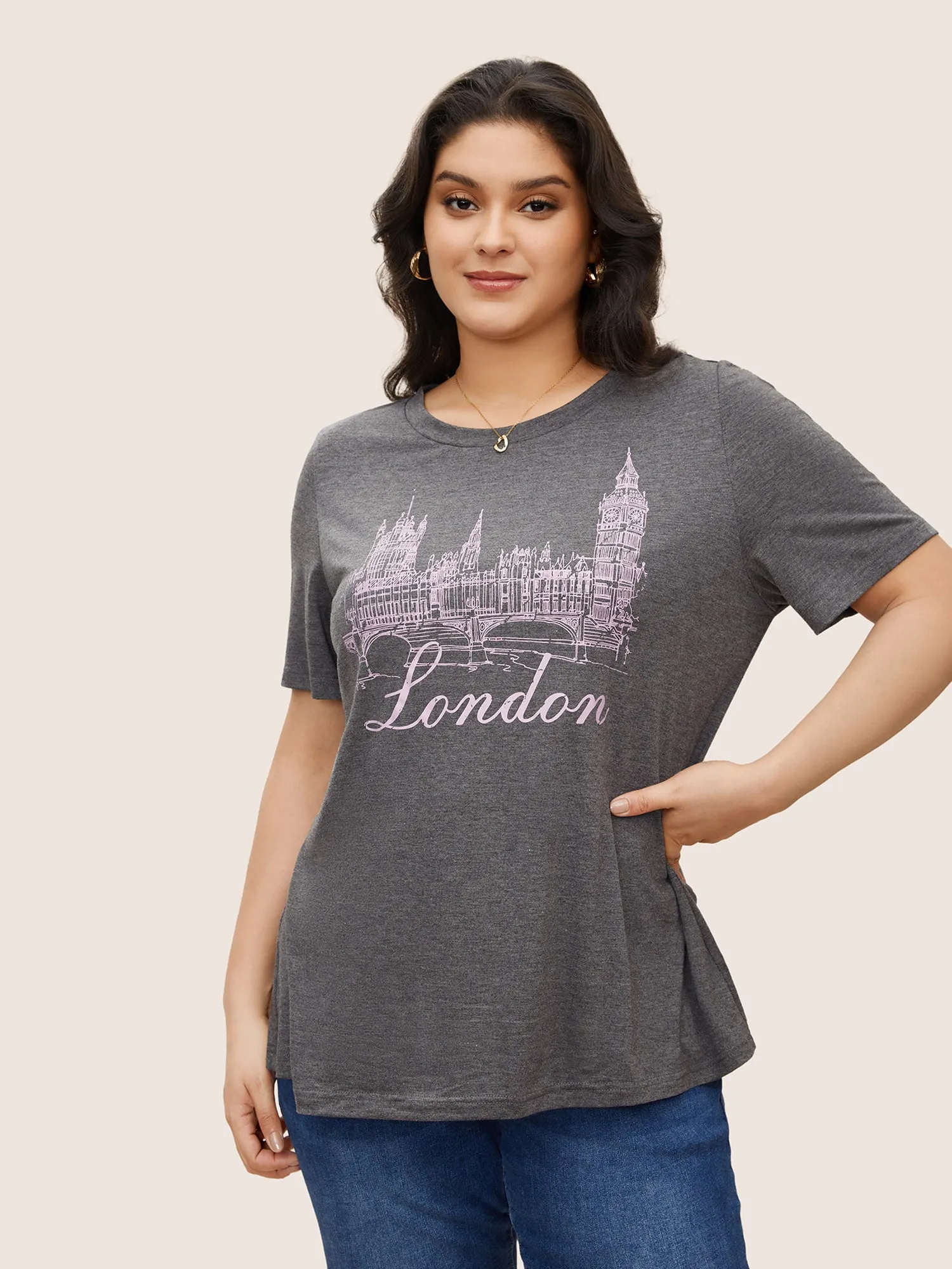 City Print Heather Crew Neck T-shirt sold by Bloomchic