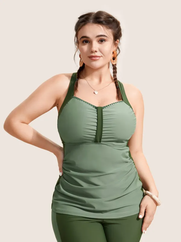 Heart Neckline Contrast Gathered Swim Top sold by Bloomchic