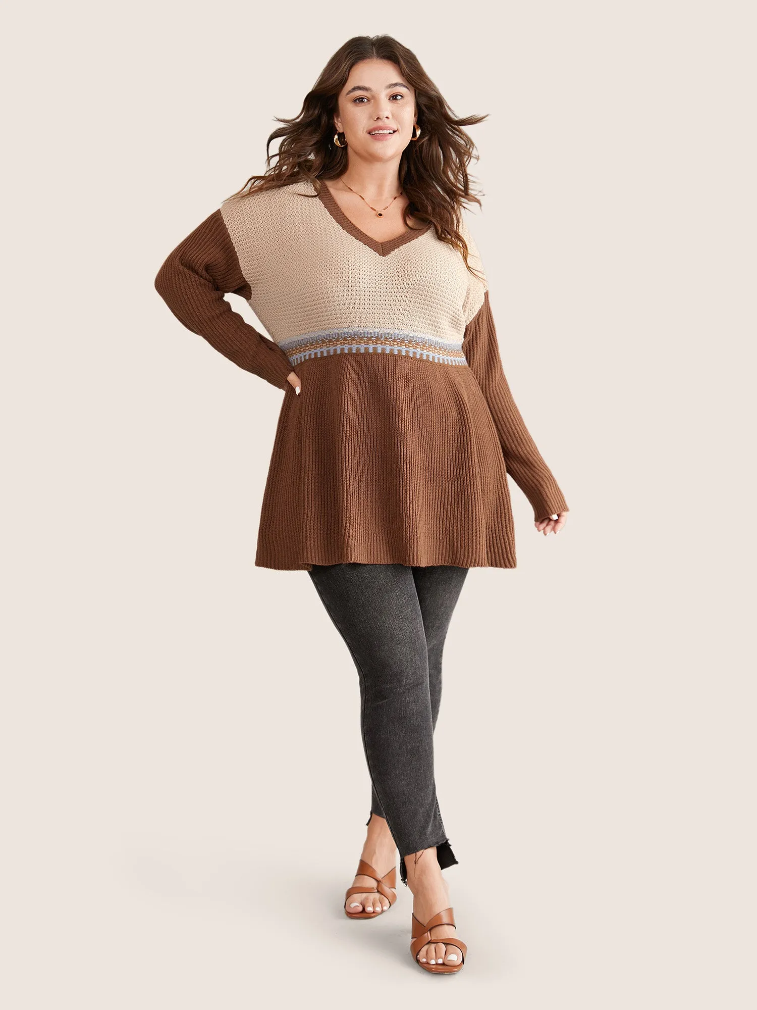 Colorblock Contrast Texture Elastic Waist Pullover sold by Bloomchic product image thumbnail 4