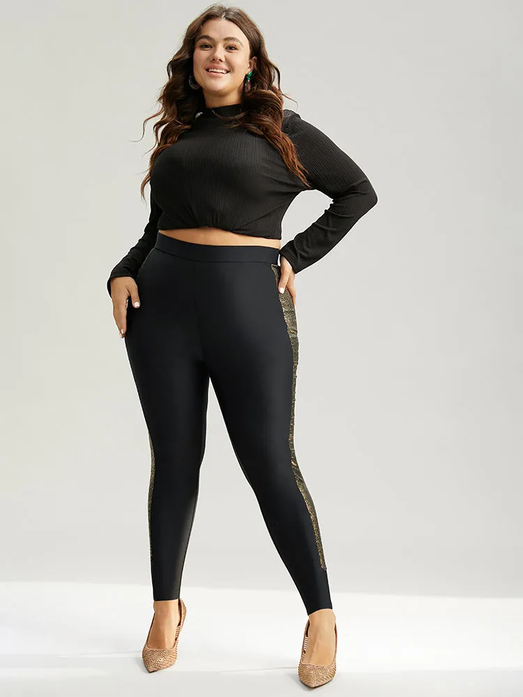 Glitter Patchwork Cut Out High Rise Leggings sold by Bloomchic product image thumbnail 4