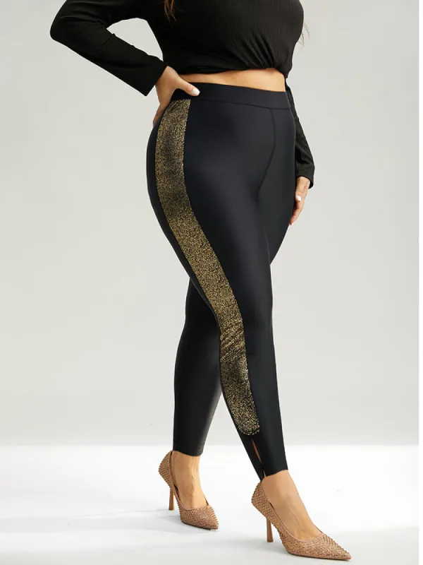 Glitter Patchwork Cut Out High Rise Leggings sold by Bloomchic