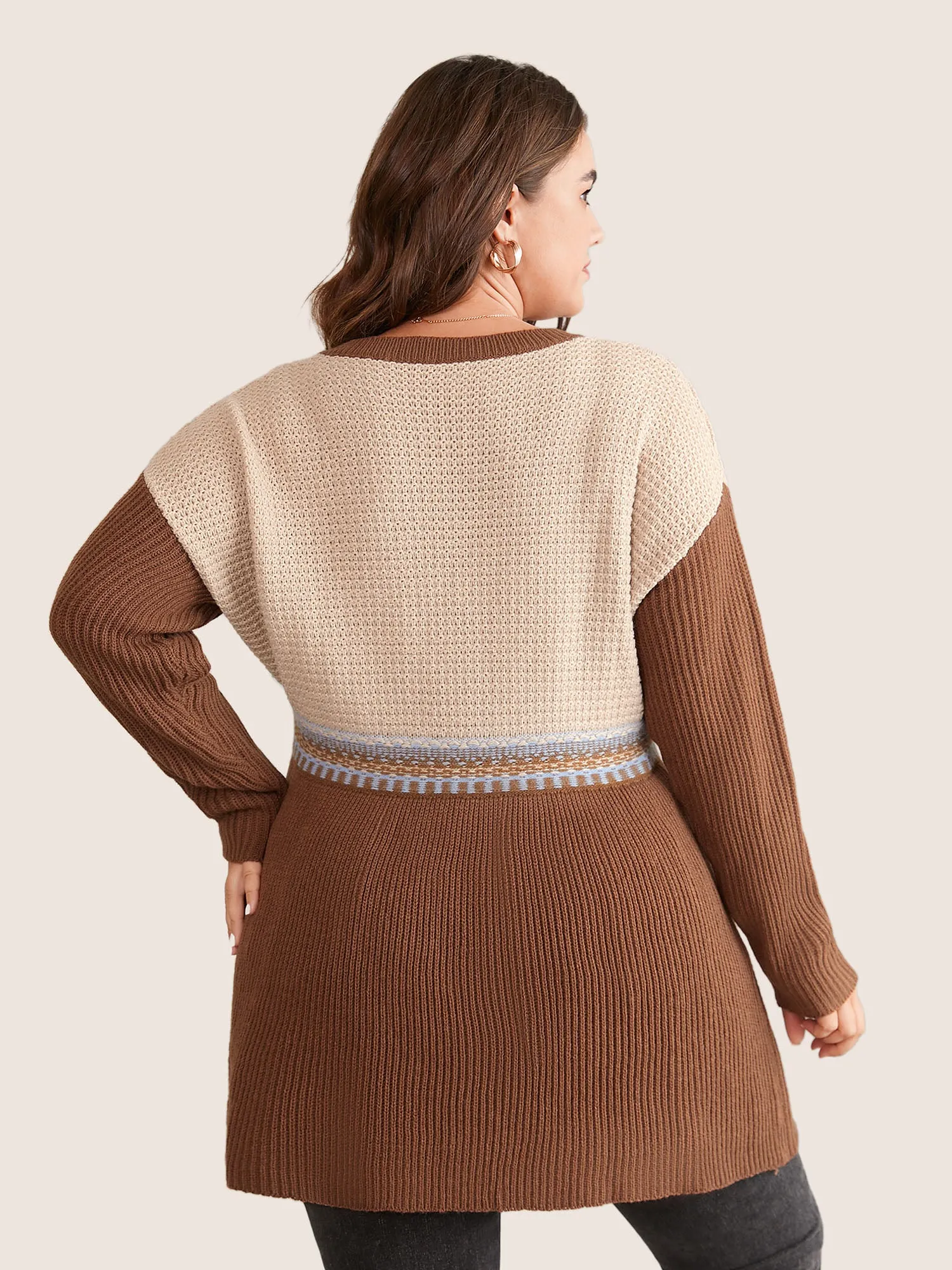 Colorblock Contrast Texture Elastic Waist Pullover sold by Bloomchic product image thumbnail 2