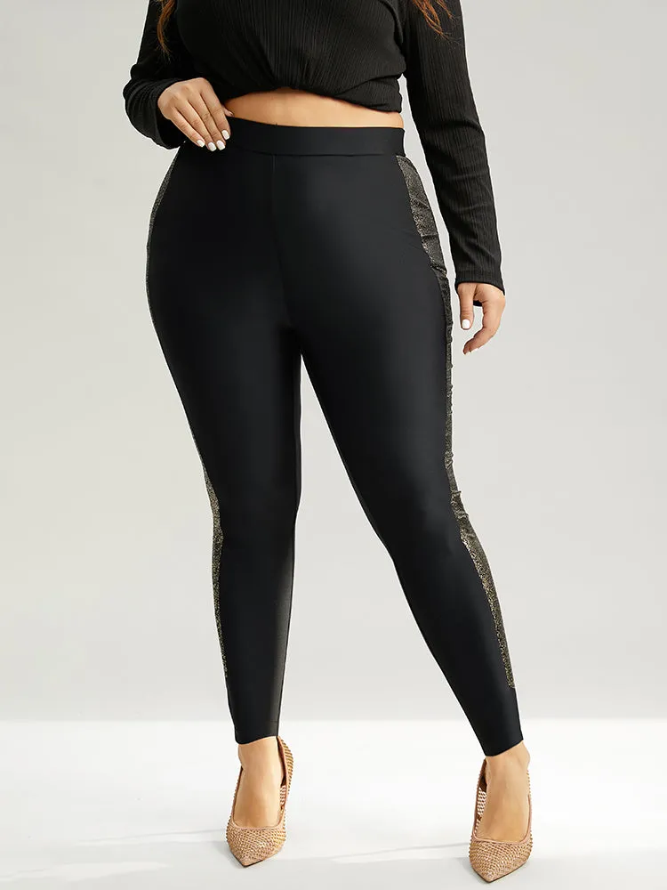 Glitter Patchwork Cut Out High Rise Leggings sold by Bloomchic product image thumbnail 5