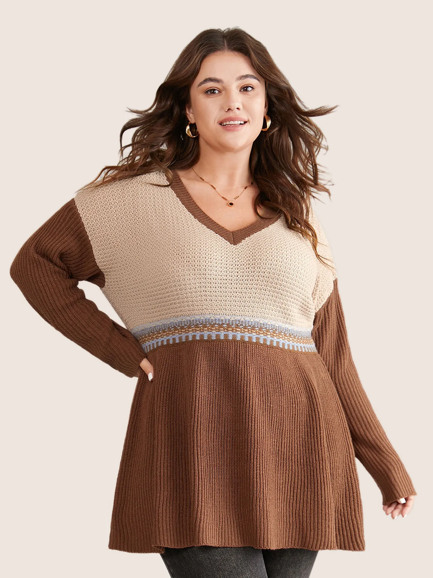 Colorblock Contrast Texture Elastic Waist Pullover sold by Bloomchic product image thumbnail 3