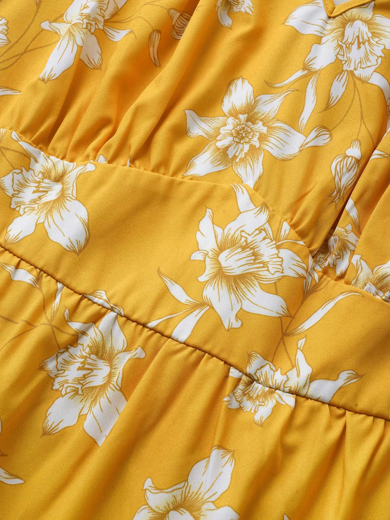 Floral Print Knot Neck Patchwork Ruffle Sleeve Dress sold by Bloomchic product image thumbnail 5