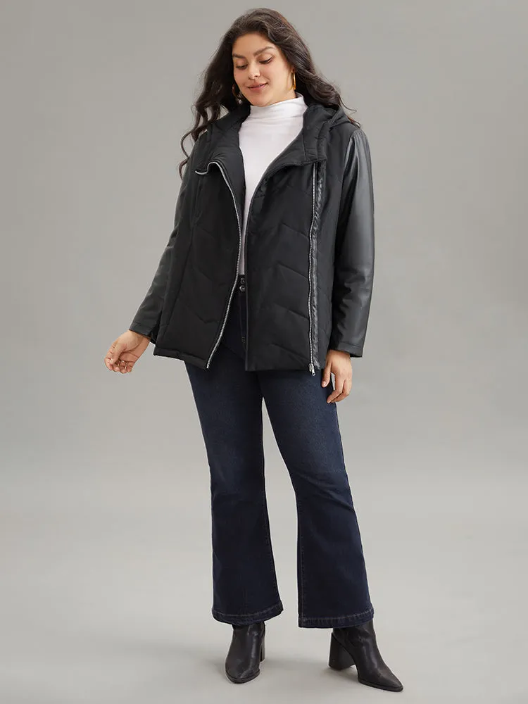 PU Leather Belted Zipper Patchwork Cotton Jacket sold by Bloomchic product image thumbnail 4