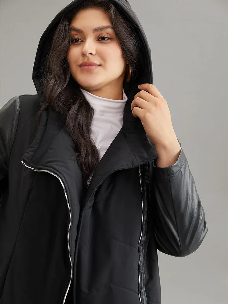 PU Leather Belted Zipper Patchwork Cotton Jacket sold by Bloomchic product image thumbnail 3