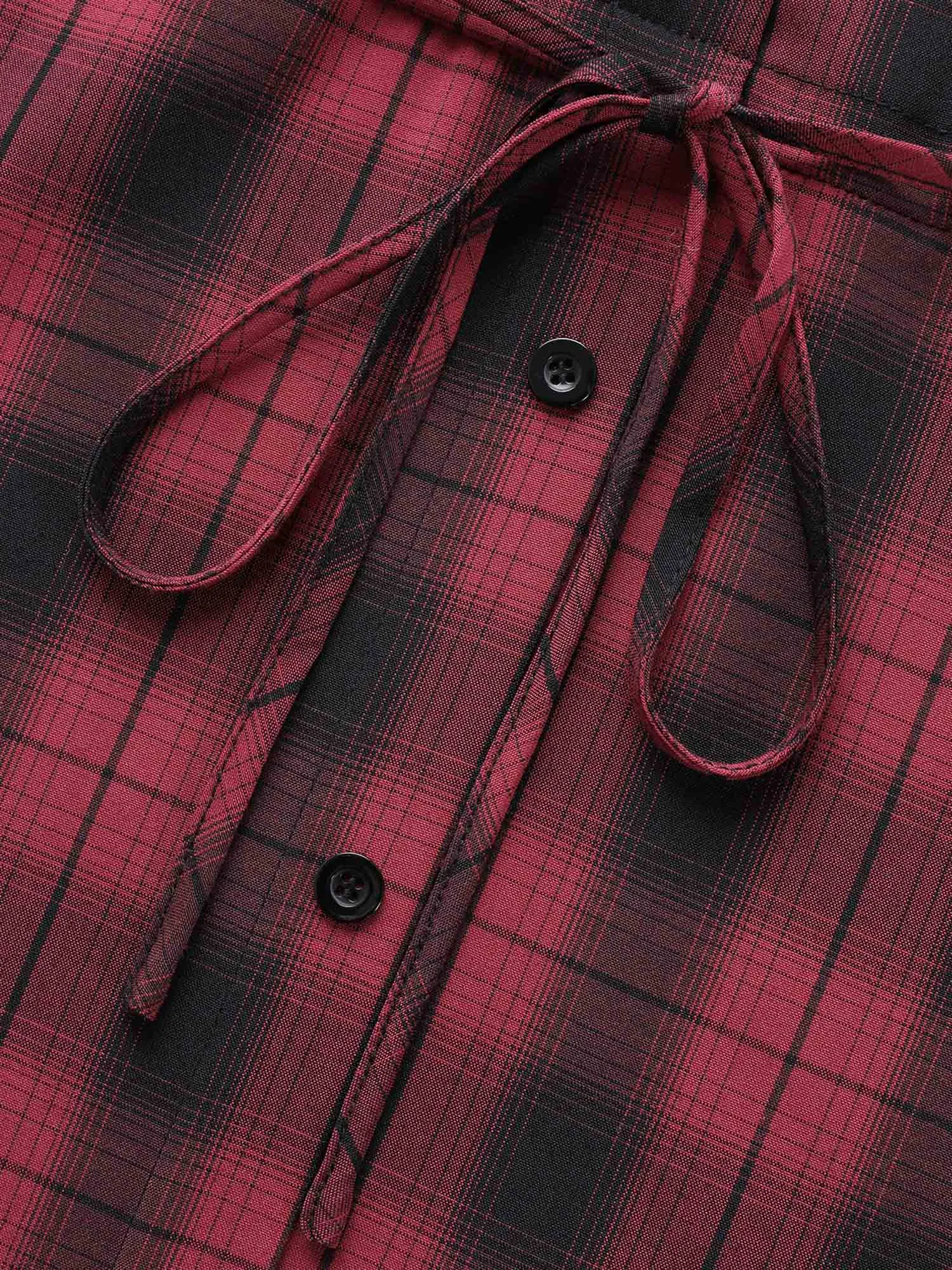 Plaid Drawstring Notched Pocket Maxi Dress sold by Bloomchic product image thumbnail 5