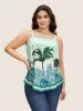 Boho Coconut Tree Print Arc Hem Cami Top sold by Bloomchic