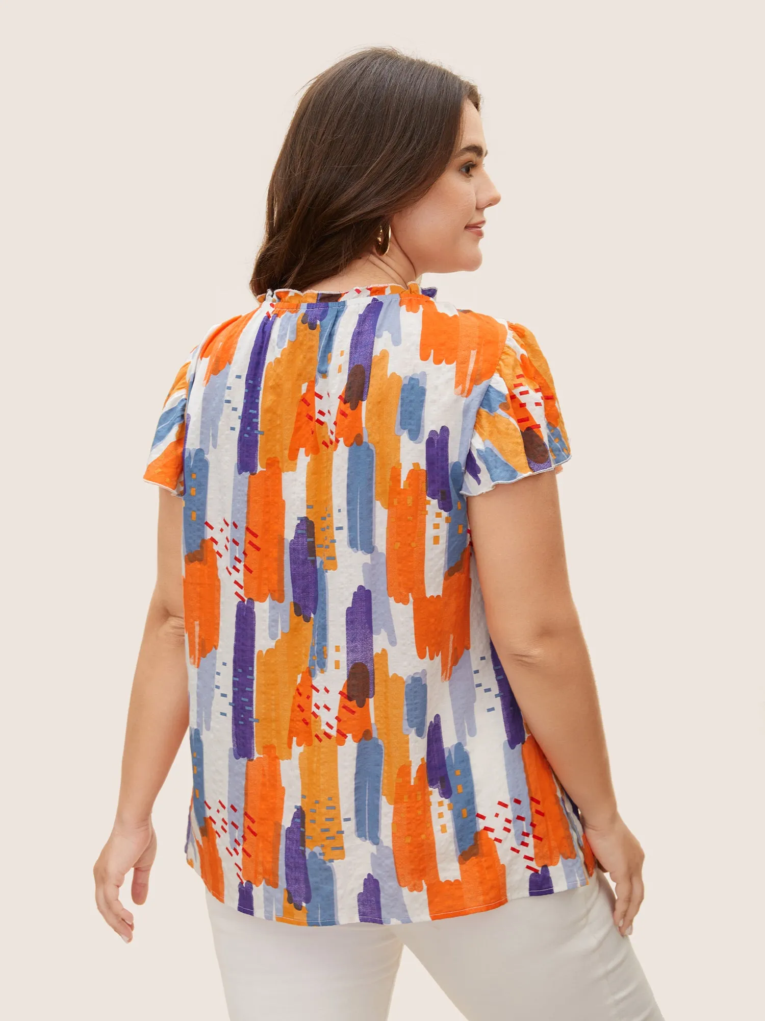 Brush Print Split Side Cap Sleeve Blouse sold by Bloomchic product image thumbnail 4