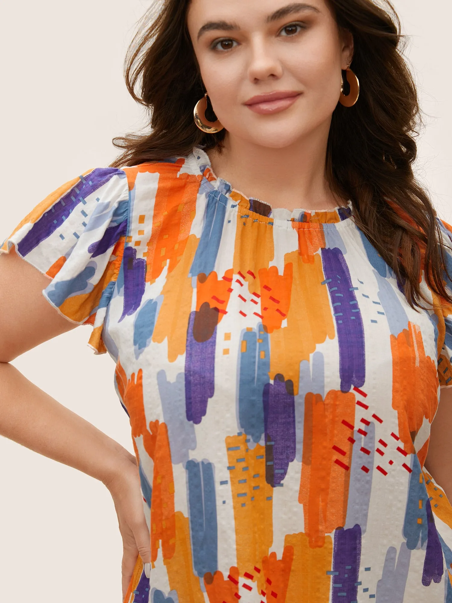 Brush Print Split Side Cap Sleeve Blouse sold by Bloomchic product image thumbnail 3