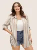 Cotton Striped Shirt Collar Tab Sleeve Blouse sold by Bloomchic