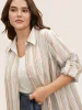 Cotton Striped Shirt Collar Tab Sleeve Blouse sold by Bloomchic