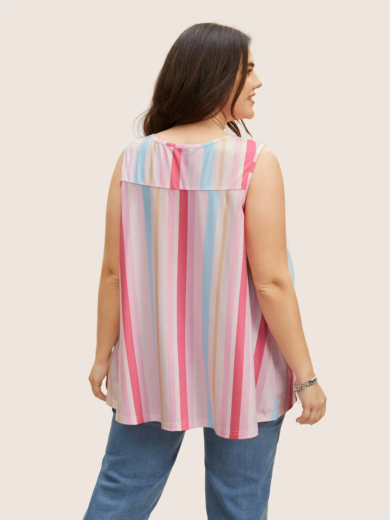 Crew Neck Colored Striped Shirred Tank Top sold by Bloomchic product image thumbnail 2
