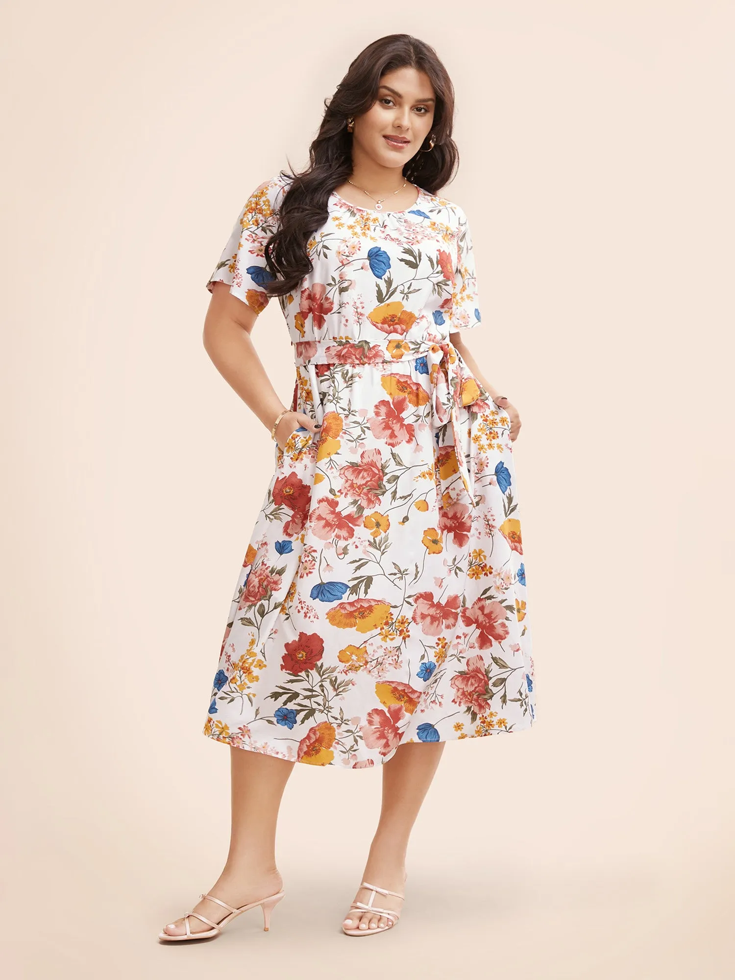 Floral Belted Ruffle Sleeve Midi Dress sold by Bloomchic product image thumbnail 2