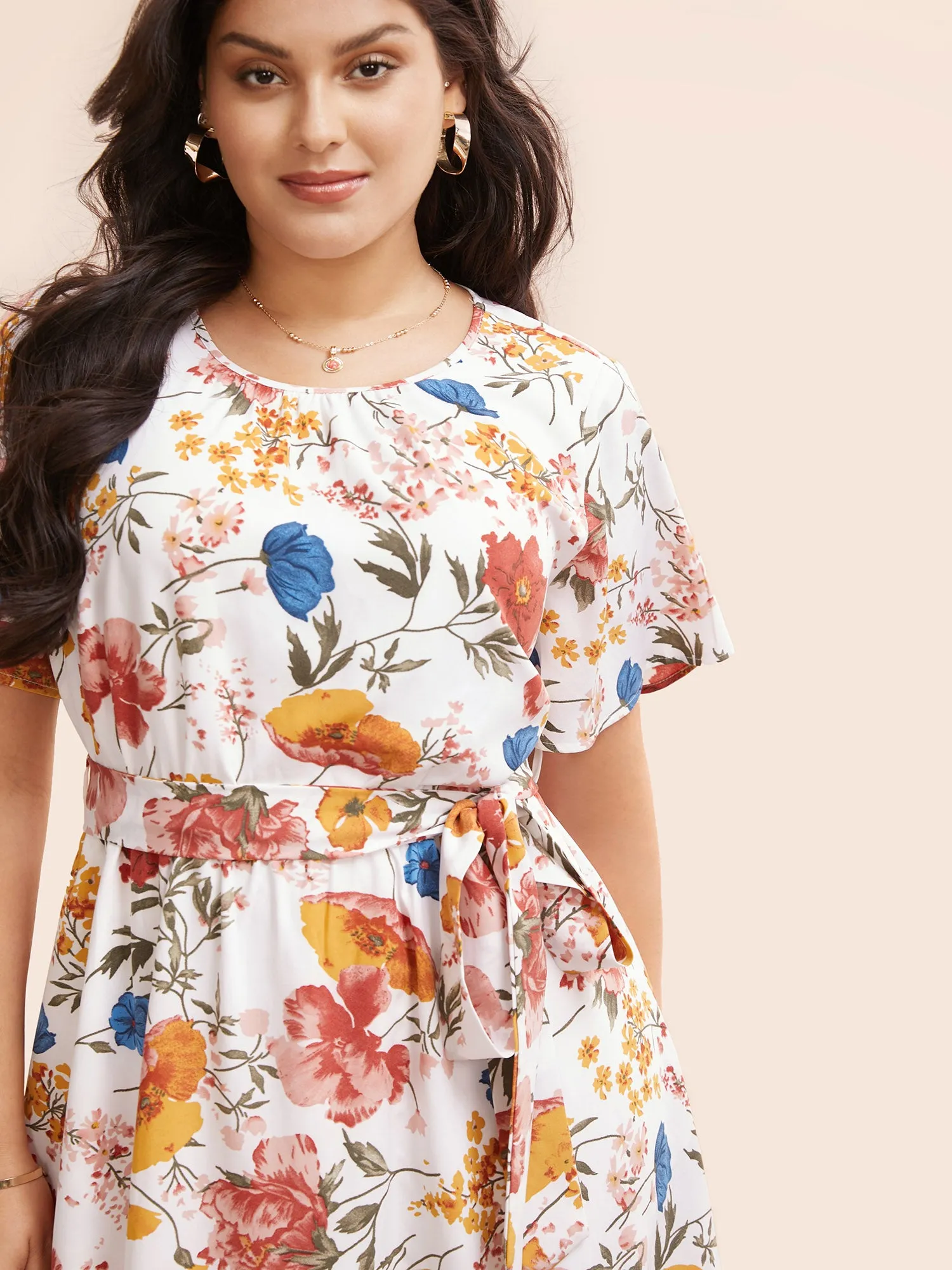 Floral Belted Ruffle Sleeve Midi Dress sold by Bloomchic product image thumbnail 4