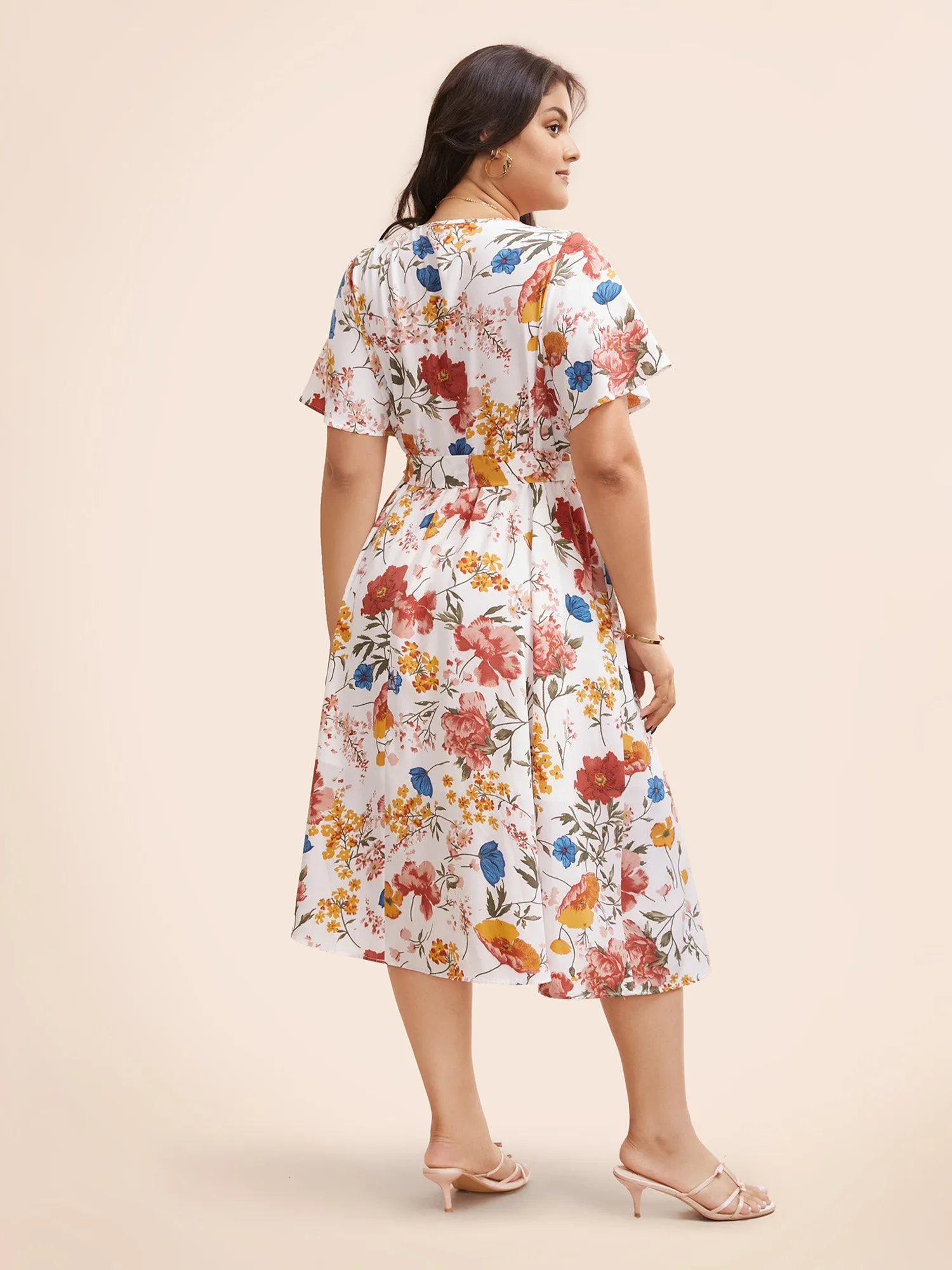 Floral Belted Ruffle Sleeve Midi Dress sold by Bloomchic product image thumbnail 3