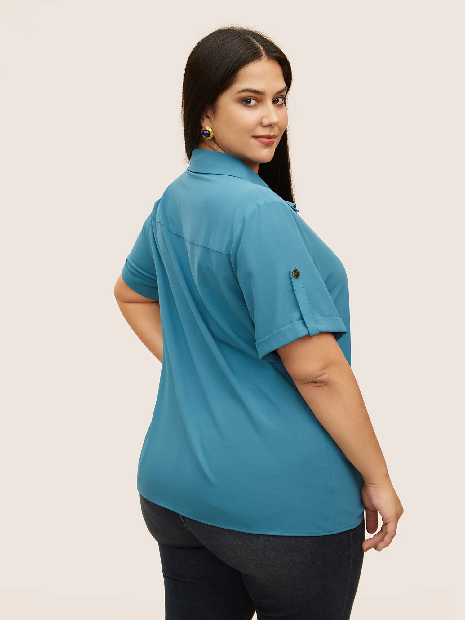 Shirt Collar Tie Knot Tab Sleeve Blouse sold by Bloomchic product image thumbnail 3