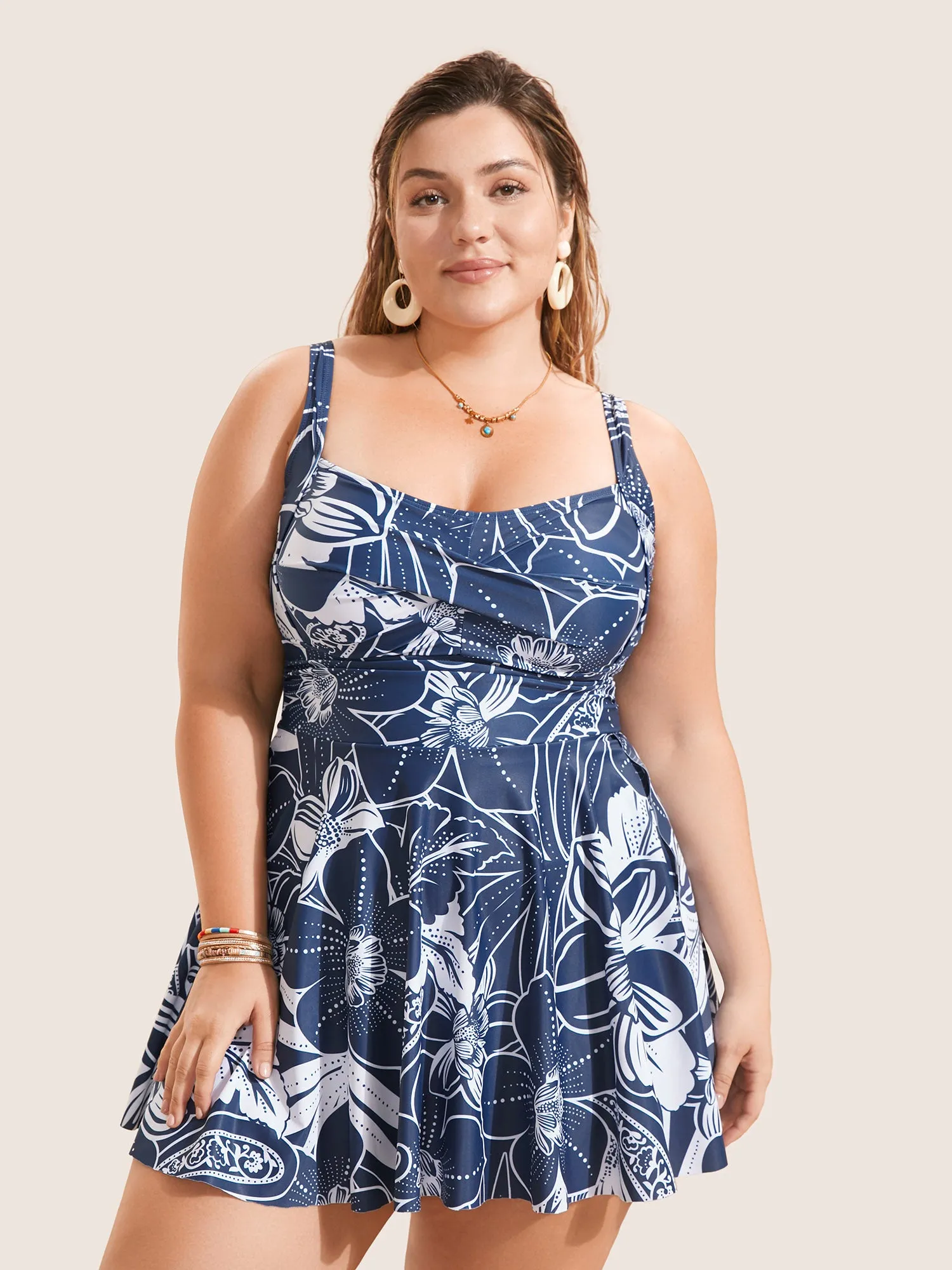 Natural Flowers Heart Neckline Twist Swim Dress sold by Bloomchic