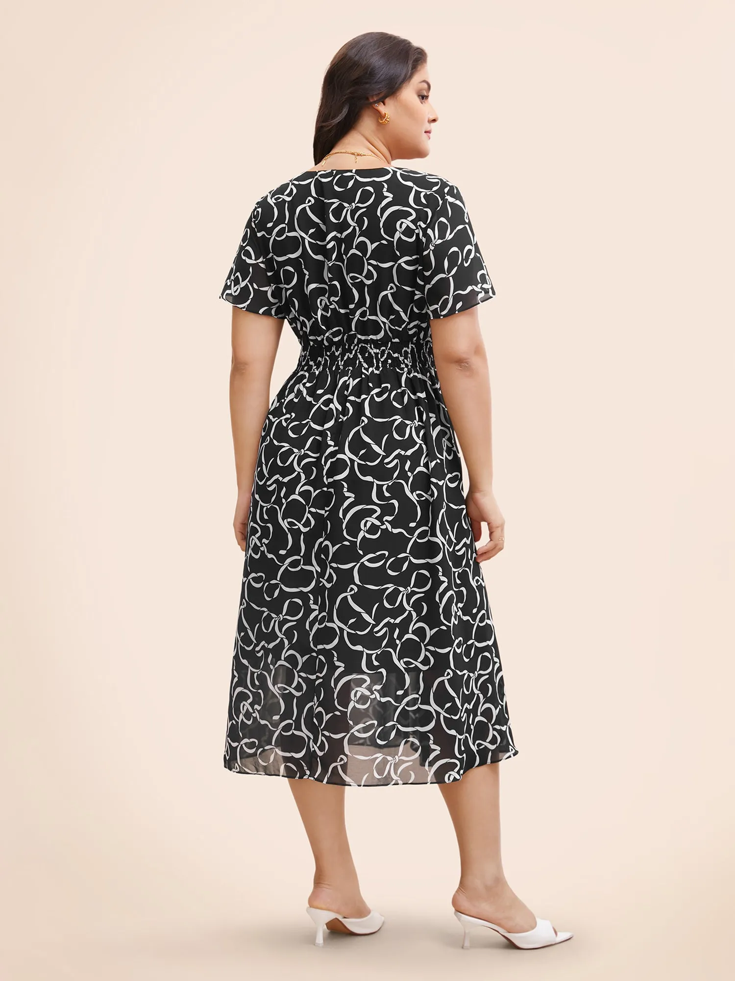 Chiffon Bowknot Print Ruffle Sleeve Midi Dress sold by Bloomchic product image thumbnail 3