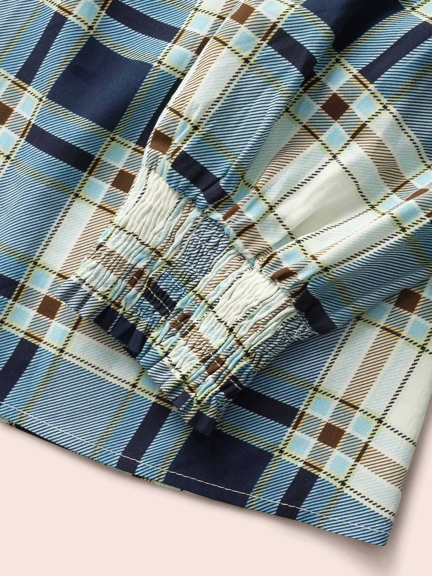 Plaid Shirt Collar Elastic Waist Shirred Blouse sold by Bloomchic product image thumbnail 5