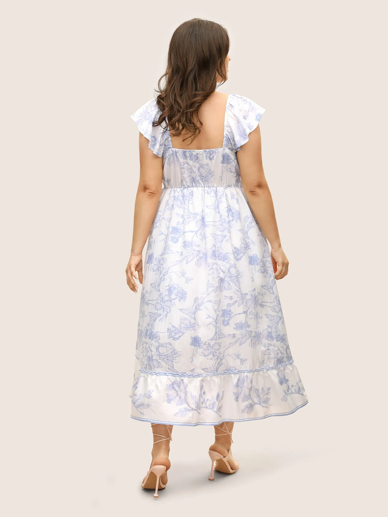 Square Neck Floral Twist Ruffle Cap Sleeve Dress sold by Bloomchic product image thumbnail 3