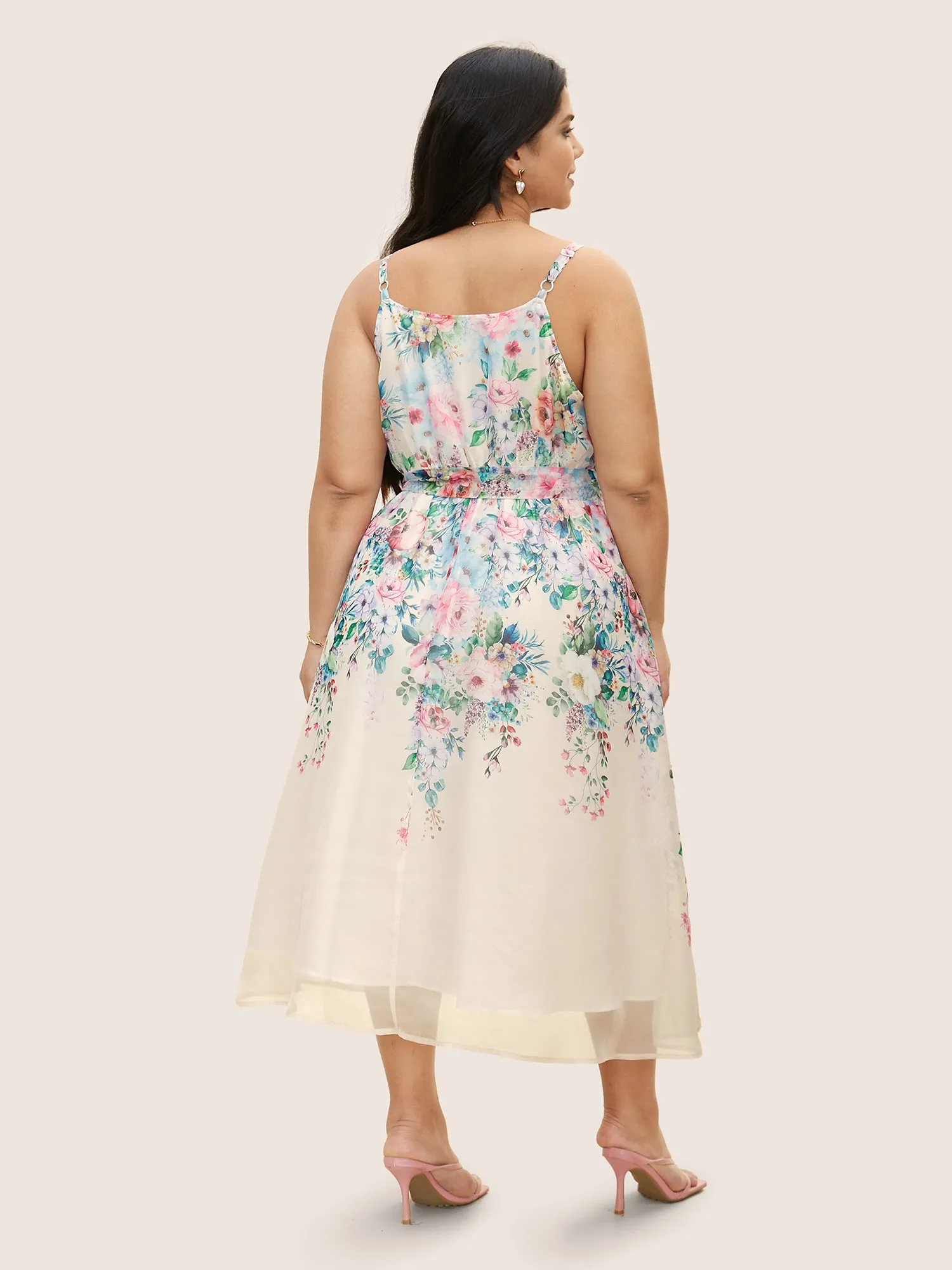 Floral Mesh Elastic Waist Belted Cami Dress sold by Bloomchic product image thumbnail 3