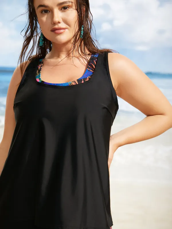 2-In-1 Tropical Print Back Crossover Swim Top sold by Bloomchic