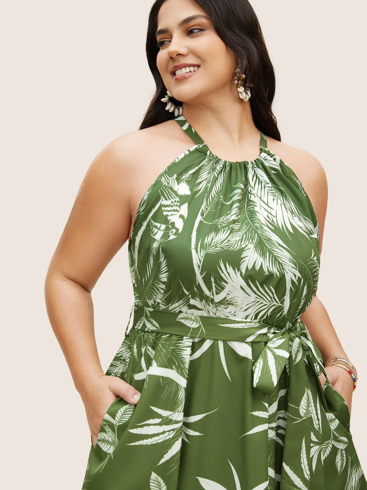 Halter Coconut Pattern Front Pocket Dress sold by Bloomchic product image thumbnail 4