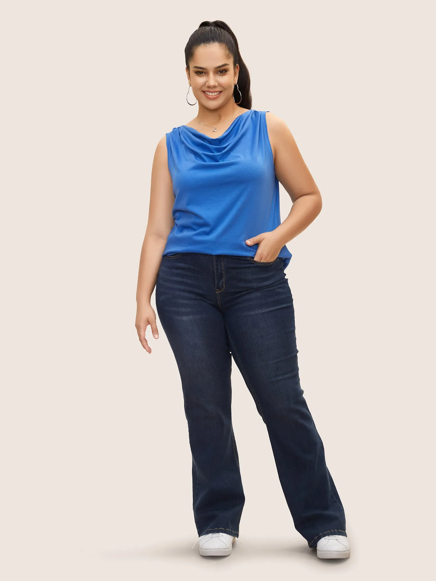 Cowl Neck Solid Gathered Tank Top sold by Bloomchic product image thumbnail 4