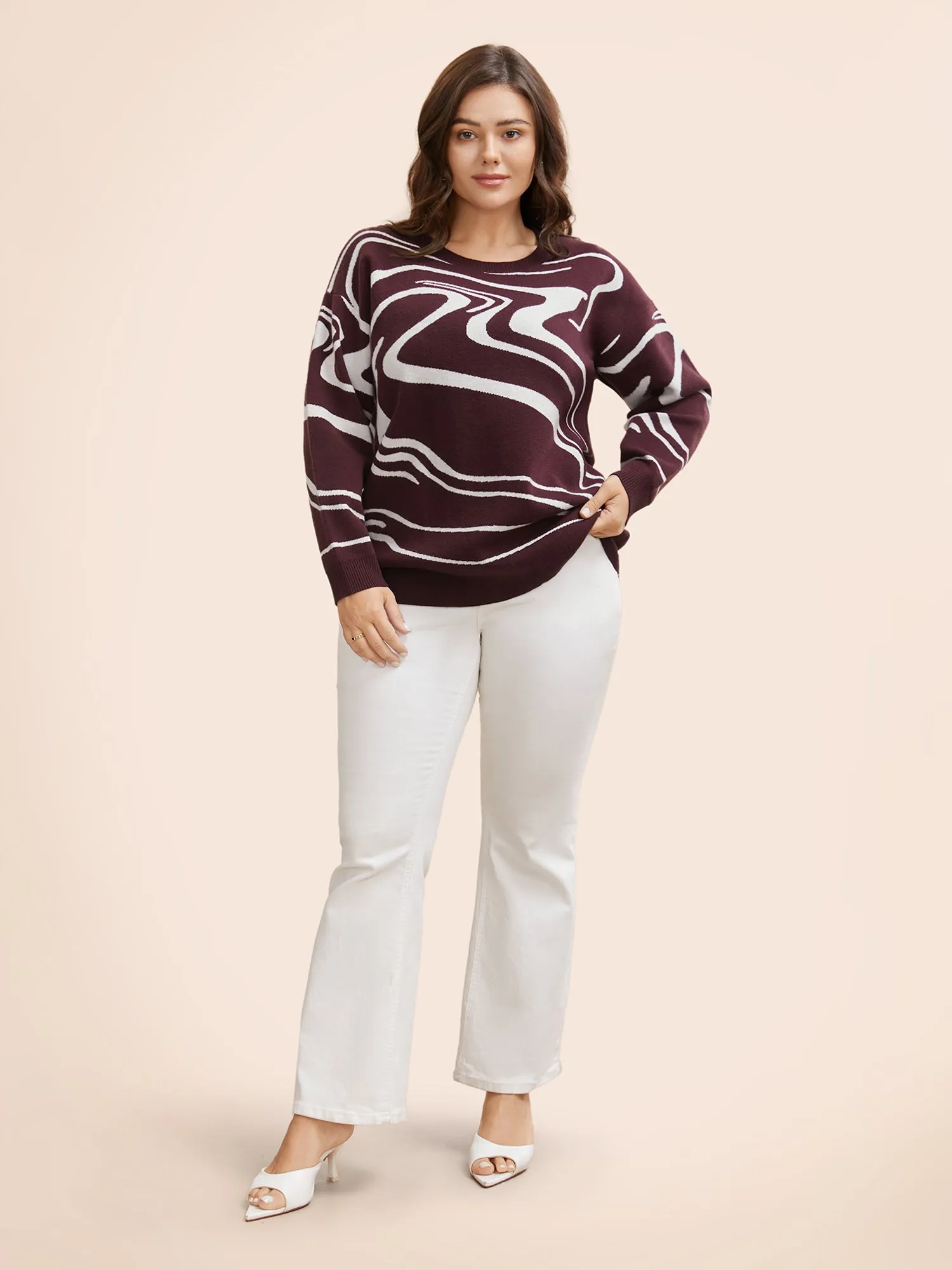 Water Ripple Contrast Drop Shoulder Pullover sold by Bloomchic product image thumbnail 3