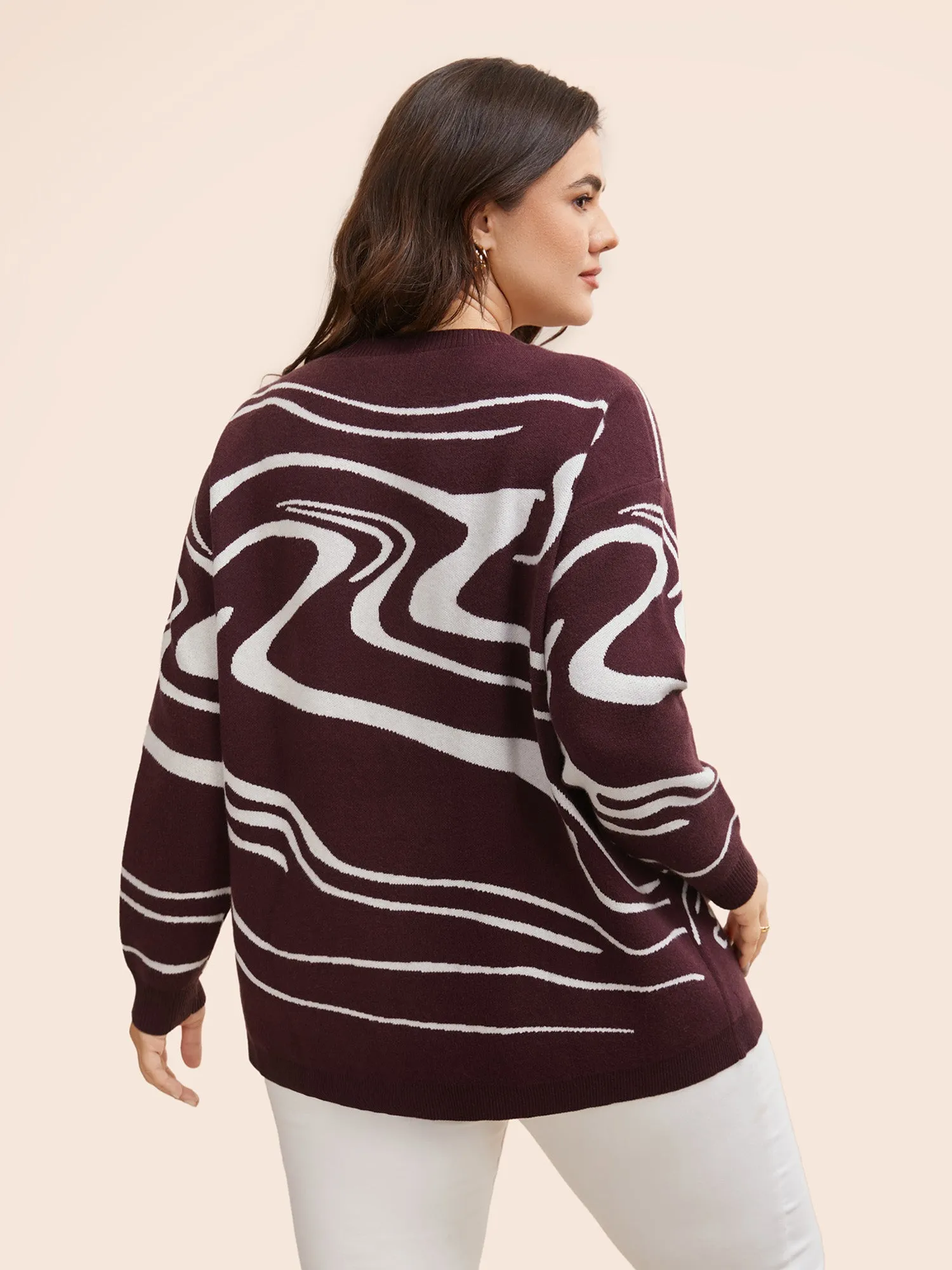Water Ripple Contrast Drop Shoulder Pullover sold by Bloomchic product image thumbnail 2