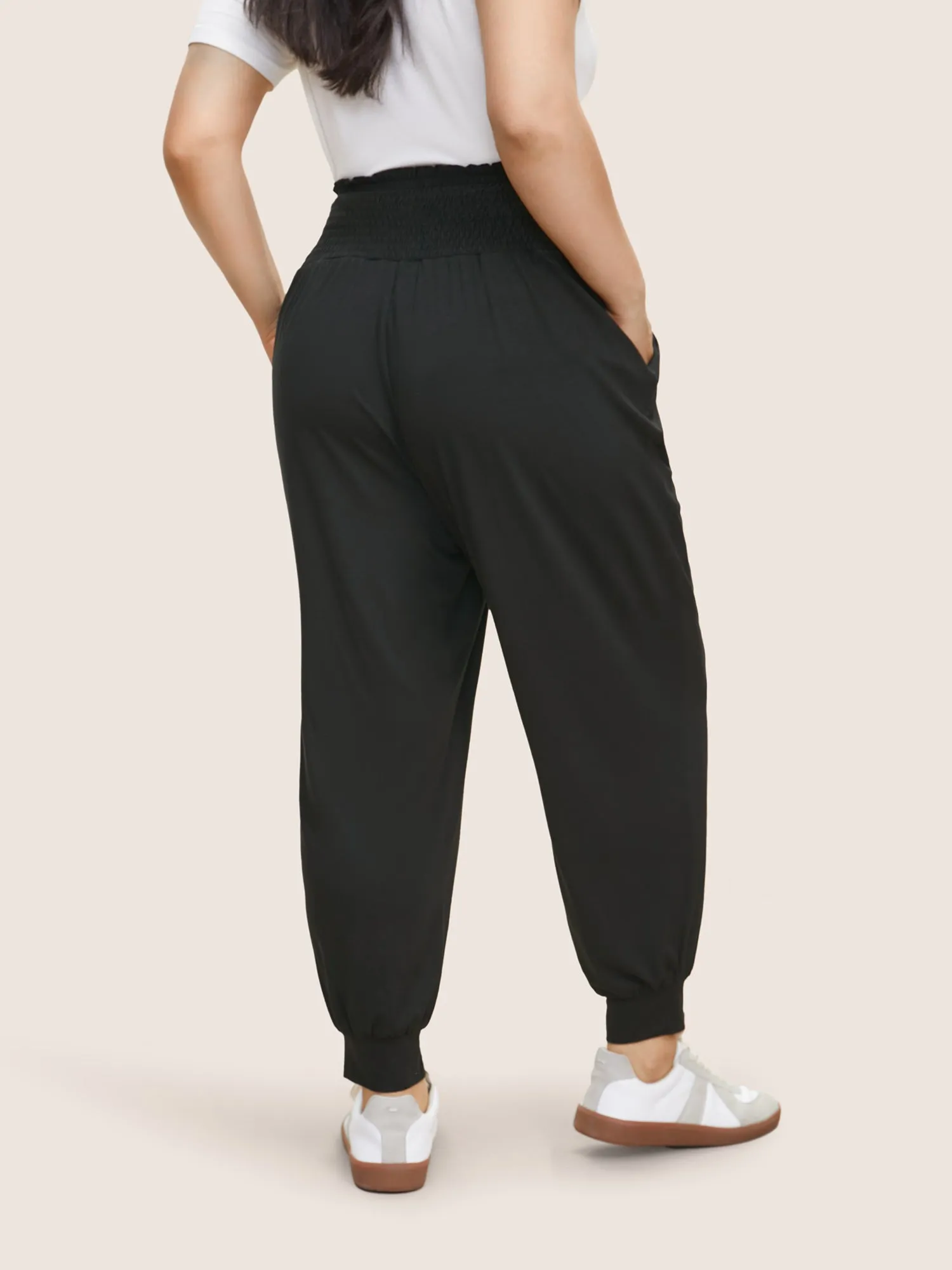 Plain Shirred Pocket Elastic Waist Pants sold by Bloomchic product image thumbnail 2