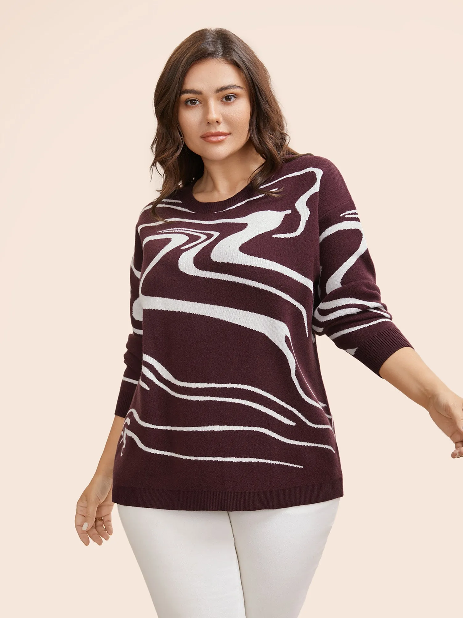 Water Ripple Contrast Drop Shoulder Pullover sold by Bloomchic product image thumbnail 5