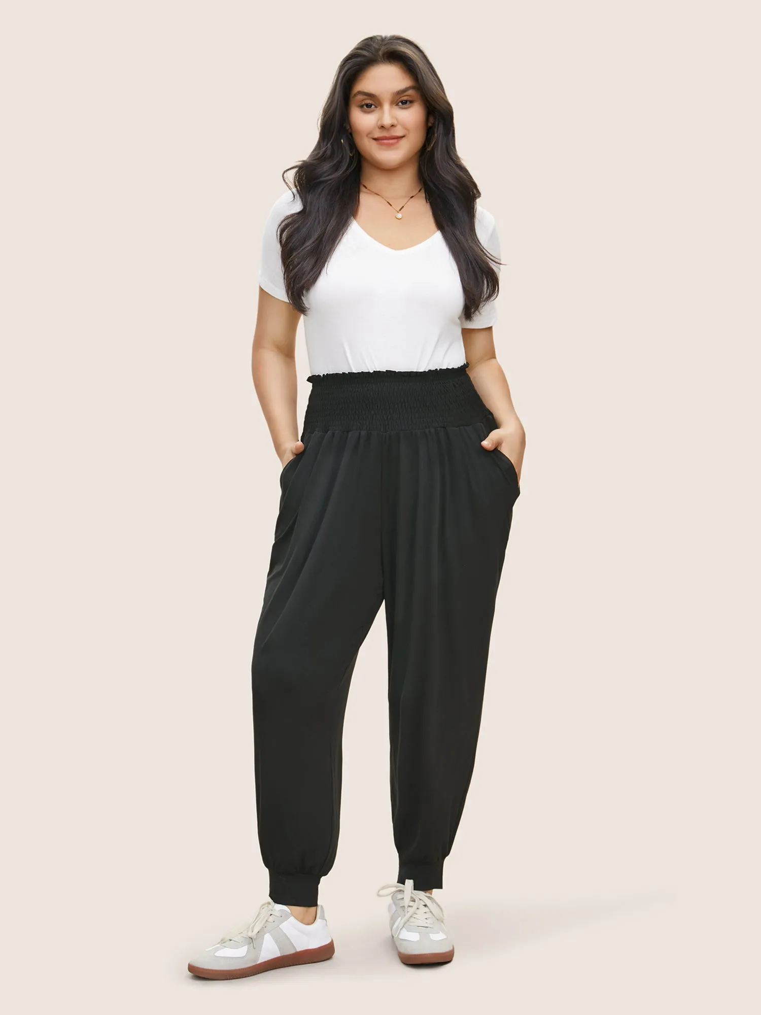 Plain Shirred Pocket Elastic Waist Pants sold by Bloomchic product image thumbnail 3