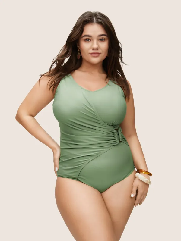 Ruched Buckle Detail Patchwork One Piece Swimsuit sold by Bloomchic