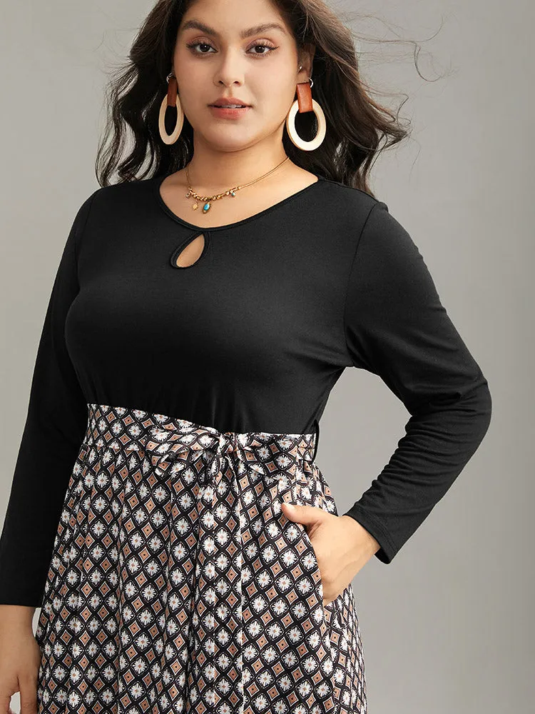 Geometric Patchwork Cut Out Belted Dress sold by Bloomchic product image thumbnail 4