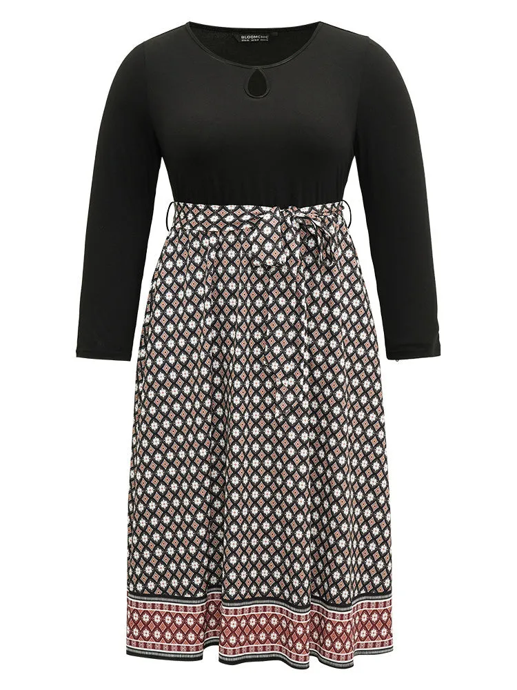 Geometric Patchwork Cut Out Belted Dress sold by Bloomchic product image thumbnail 5